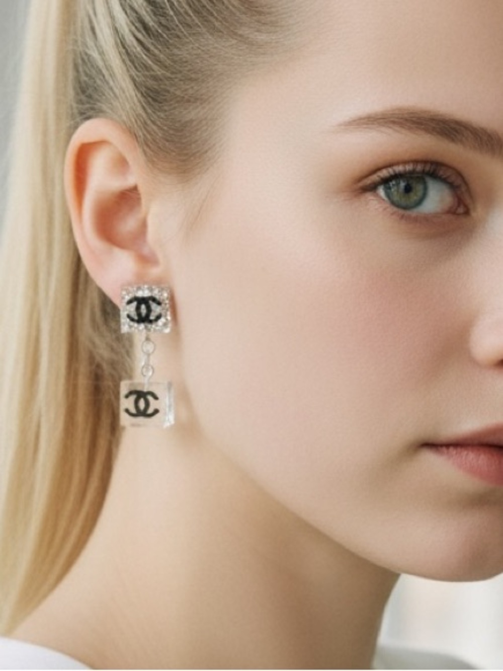 Upcycled charm turned into Silver & Black Double Drop Earrings